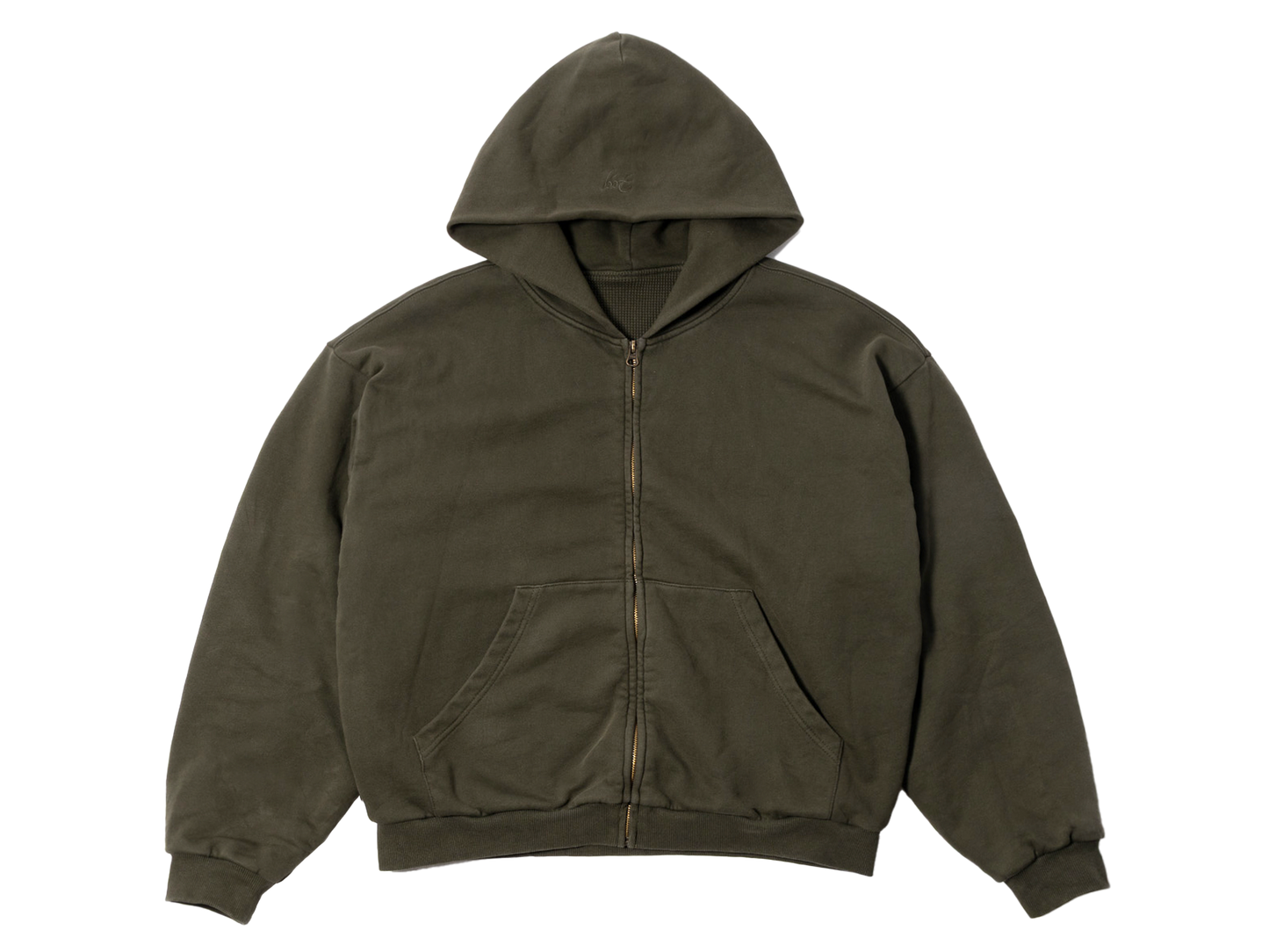 Waffle Lined Shrunken Zip-Up Hoodie