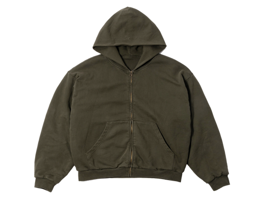 Waffle Lined Shrunken Zip-Up Hoodie