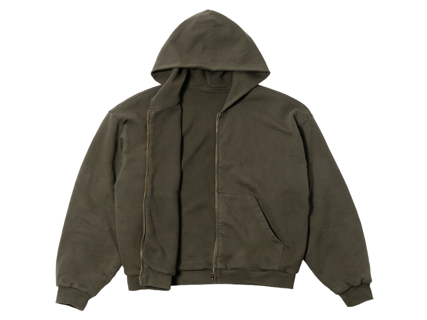 Waffle Lined Shrunken Zip-Up Hoodie